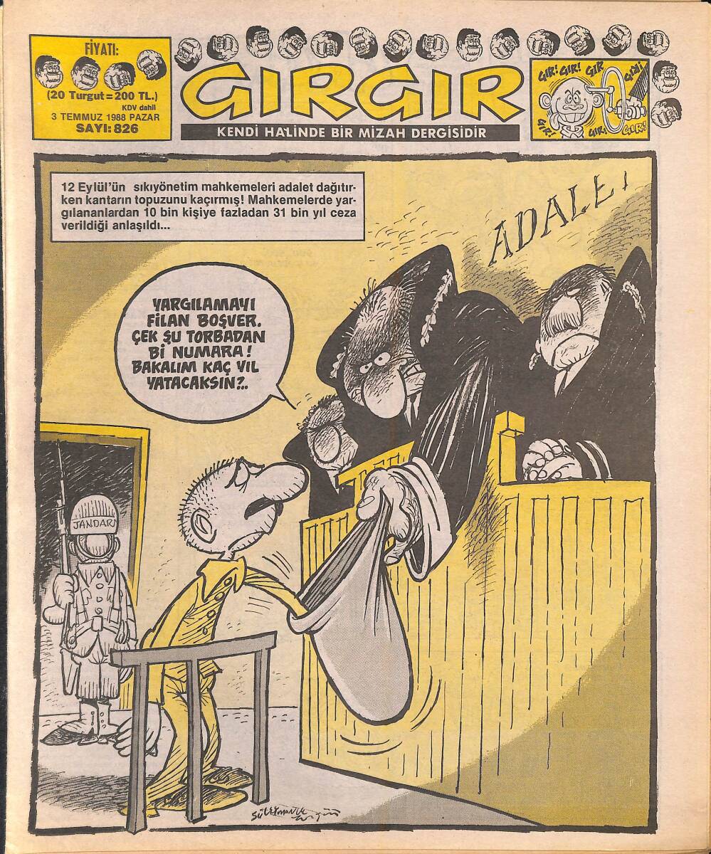 Gırgır Mizah Dergisi 3 Temmuz 1988 Sayı : 826 NDR96923 - 1