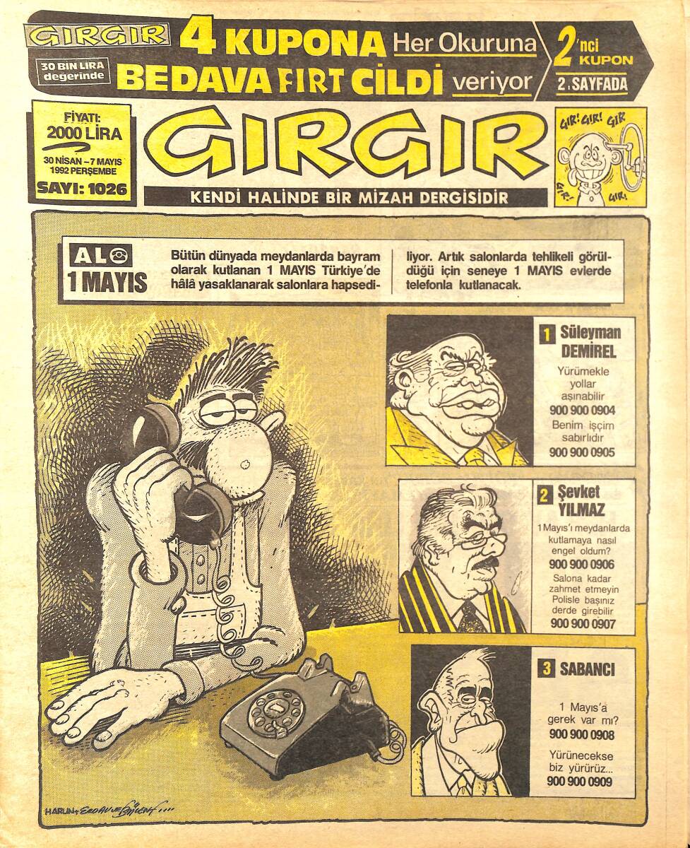 Gırgır Mizah Dergisi 30 Nisan 7 Mayıs 1992 Sayı : 1026 NDR96409 - 1