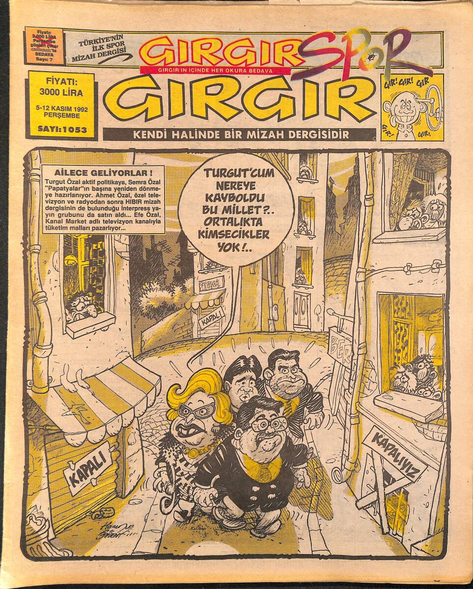 Gırgır Mizah Dergisi 5 - 12 Kasım 1992 Sayı : 1053 NDR96579 - 1