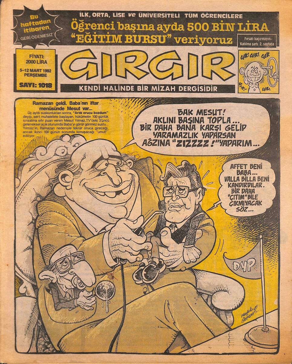 Gırgır Mizah Dergisi 5 - 12 Mart 1992 Sayı : 1018 NDR96565 - 1