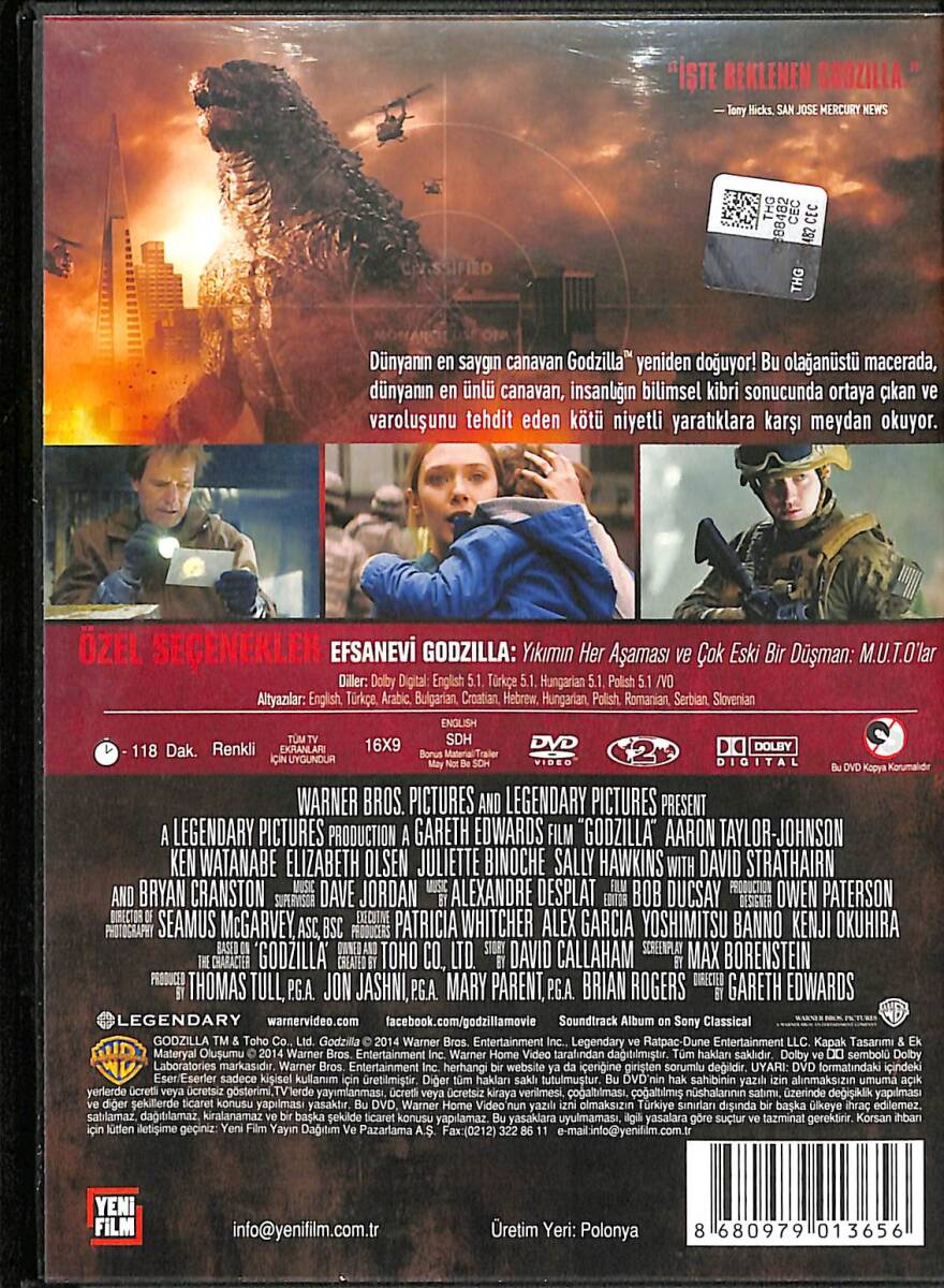 Godzilla – Orijinal DVD (İkinci El) * Aaron Taylor-Johnson, Bryan Cranston, Ken Watanabe, Elizabeth Olsen - 2014 - Warner Bros. - Efsanevi Godzilla * DVD2933 - 2