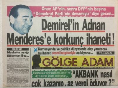 Gölge Adam Gazetesi 1-7 Kasım 1988 - Demirelin Adnan Menderese Korkunç İhaneti GZ51056 - 1