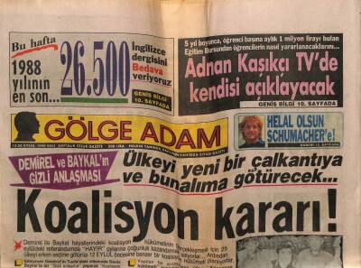 Gölge Adam Gazetesi 1320 Eylül 1988 - Demirel Ve Baykalın Gizli Anlaşması GZ58386 - 1