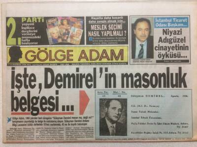 Gölge Adam Gazetesi 14 Haziran 1988 - İşte Süleyman Demirelin Masonluk Belgesi GZ51051 - 1