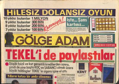 Gölge Adam Gazetesi 20 Mayıs 1986 - Koç Ve Sabancı Olmak Üzere Büyük Holdingler TEKELin Sigara İşine El Attı GZ113921 - 1
