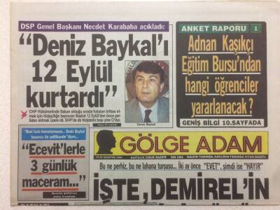 Gölge Adam Gazetesi 30 Ağustos 1988 - Deniz Baykalı 12 Eylül Kurtardı GZ51066 - 1