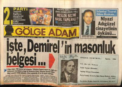 Gölge Adam Gazetesi 7-14 Haziran 1988 - İşte Demirelin Masonluk Belgesi GZ58467 - 1