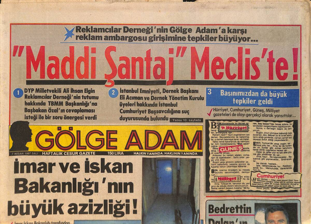 Gölge Adam Gazetesi 7 Nisan 1987 - Necla Nazır 