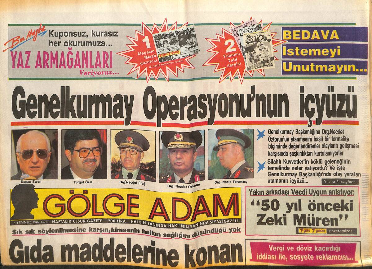 Gölge Adam Gazetesi 7 Temmuz 1987 - Beşiktaş'a Dört Gelin Aranıyor - Genelkurmay Operasyonunun İçyüzü GZ150393 - 1