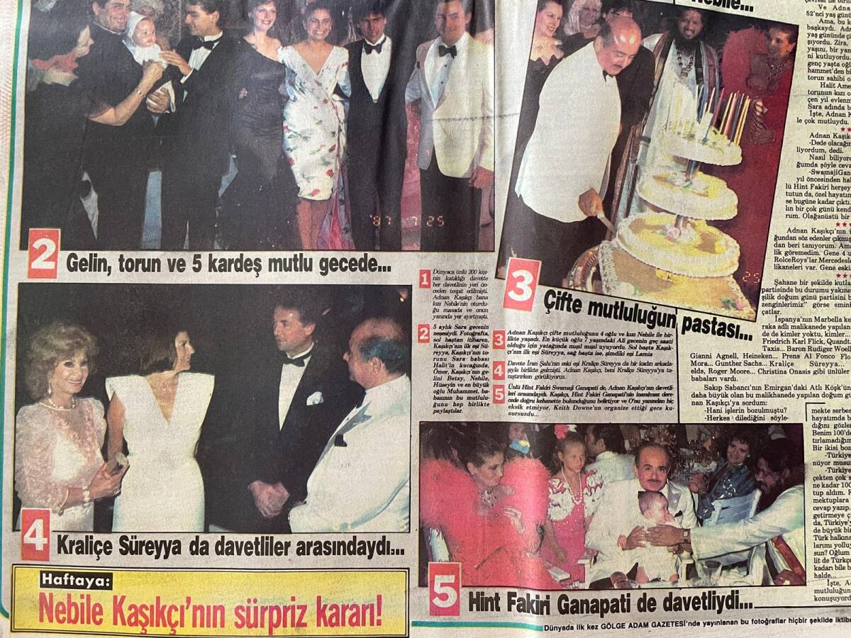 Gölge Adam Gazetesi Magazin Eki 10-17 Ağustos 1987 - Kaşıkçı'nın Çifte Mutluluğu - Kraliçe Süreyya'da Davetliler Arasındaydı GZ150398 - 2