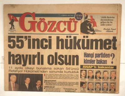 Gözcü Gazetesi 1 Temmuz 1997 - 55inci Hükümet Hayırlı Olsun GZ5156 - 1