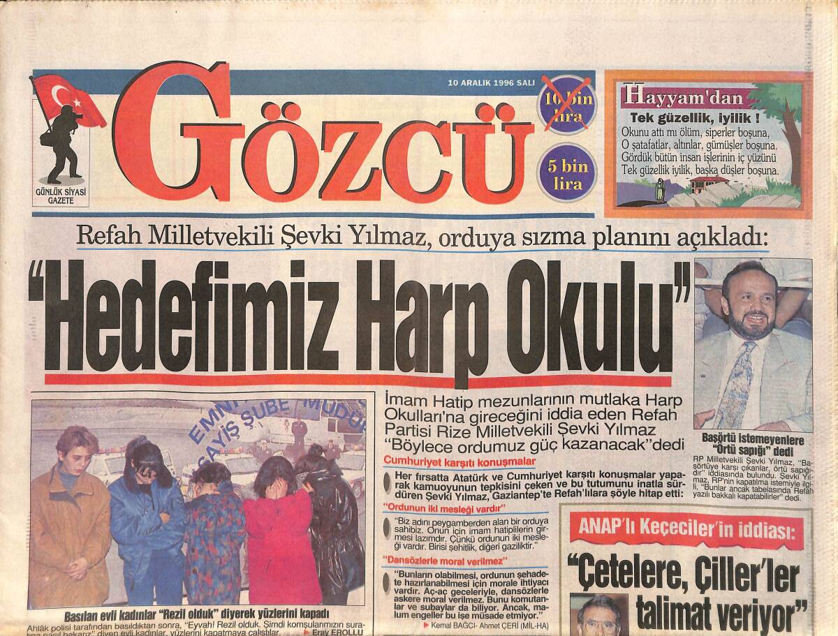 Gözcü Gazetesi 10 Aralık 1996 - Türkan Şoray'ın ve Kız Kardeşi Beraber Çektirdikleri İlk Fotoğraf - Kemal Sunal'ın Gizli Hayatı GZ3152 - 1