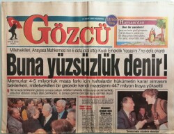 Gözcü Gazetesi 10 Mart 1997 Mesut Yılmaz Menfaatleri İçin Rejimi Tehlikeye Sokuyorlar - GZ44103 - 1