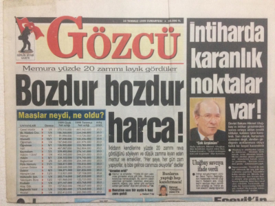 Gözcü Gazetesi 10 Temmuz 1999 - Hande Ateizi,Bu Tuvalet İşi Beni Sıktı GZ24303 - 1