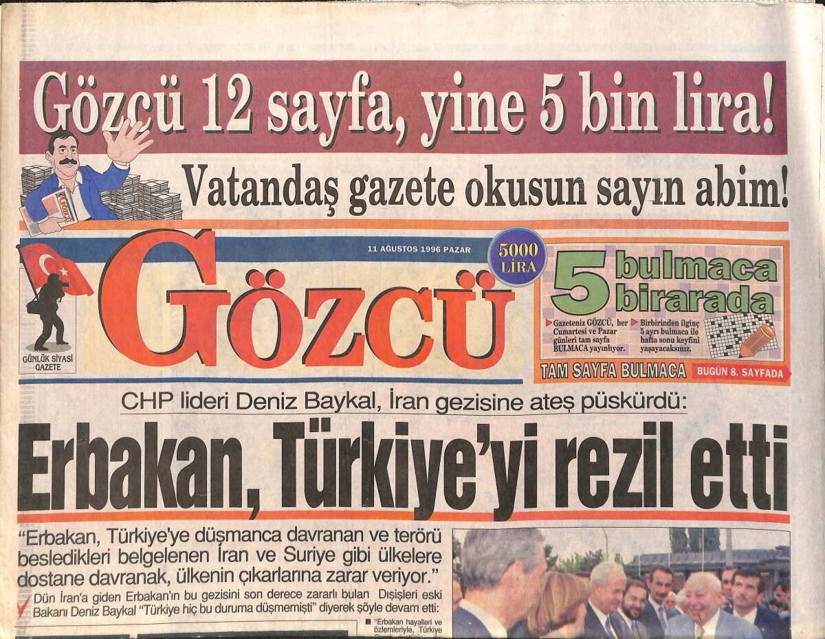 Gözcü Gazetesi 11 Ağustos 1996 - Müjde Ar'ın Gizli Hayatı - Hagi Galatasaray'a Hayat Verdi GZ2888 - 1