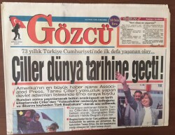 Gözcü Gazetesi 11 Eylül 1996 -Çiller Dünya Tarihin de Yolsuzluk Yapan Devlet Adamları Listesinde 6ncı Sırada GZ6732 - 1