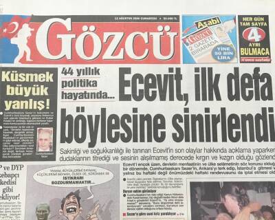 Gözcü Gazetesi 12 Ağustos 2000-Ecevit ,İlk Defa Böylesine Sinirlendi GZ36505 - 1