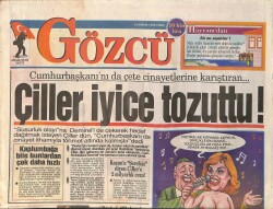 Gözcü Gazetesi 13 Aralık 1996 - Çiller İyice Tozuttu - Türkan Şoray'ın Evlilik Hazırlığı - Ebru Gündeş, Kerem'i Eve Kapattı - Kemal Sunal GZ3155 - Gökçekoleksiyon
