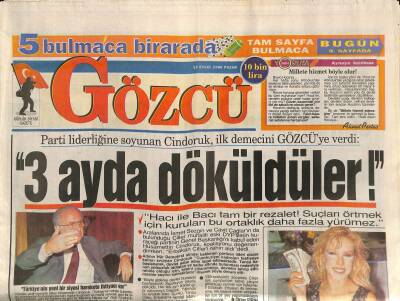 Gözcü Gazetesi 15 Eylül 1996 - Muazzez Abacıdan Sarmısaklı Konser - Pamelanın Sevgilisiyle Yatak Filmlerini Çaldılar ! GZ123107 - 1