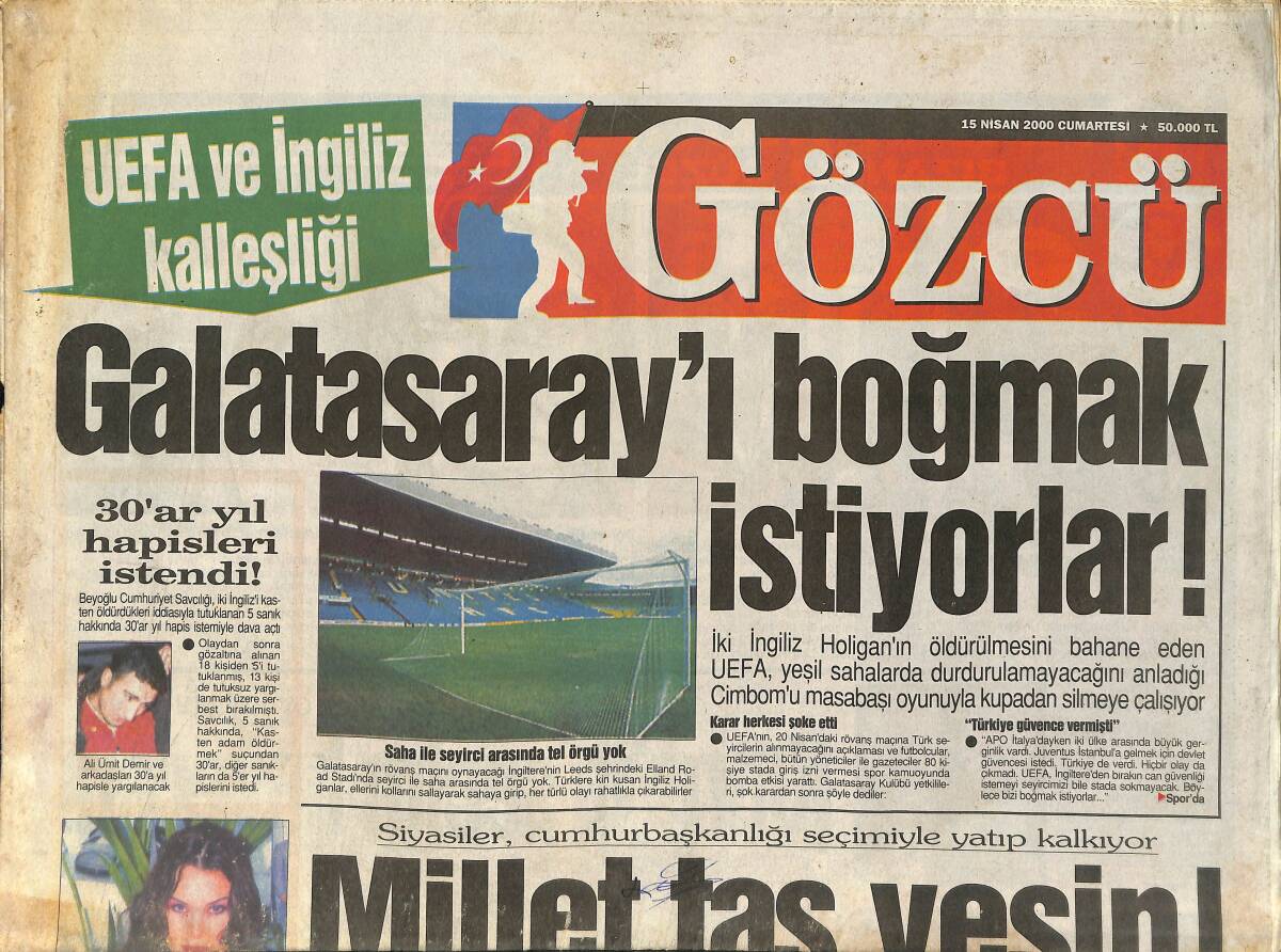 Gözcü Gazetesi 15 Nisan 2000 - Ebru Şallı: Cimbom İçin Her Şeyimi Veririm - Gönül Yazar Rekora Koşuyor GZ2643 - 1