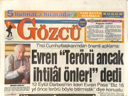 Gözcü Gazetesi 18 Ağustos 1996 - Evren: Terörü Ancak İhtilal Önler - Cimbom Hagi İle Vurdu GZ3814 - Gökçekoleksiyon