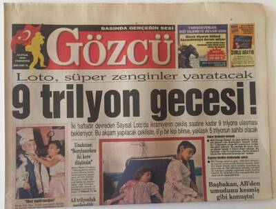 Gözcü Gazetesi 18 Eylül 2004 - Loto , Süper Zenginler Yaratacak 9 Trilyon Gecesi GZ22532 - 1