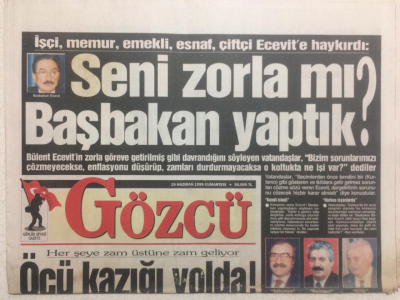 Gözcü Gazetesi 19 Haziran 1999 - İşçi Memur Ecevite HaykırdıSeni Zorla mı Başbakan Yaptık GZ24305 - 1