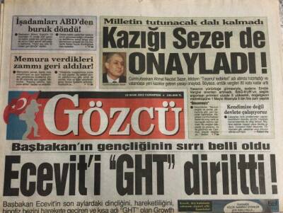 Gözcü Gazetesi 19 Ocak 2002-Ecevit i GHT Diriltti GZ45170 - 1