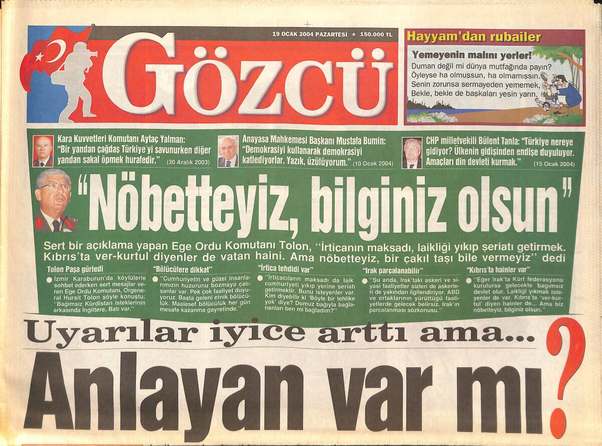 Gözcü Gazetesi 19 Ocak 2004 - İbrahim Tatlıses 3 Sene Sonra Sahneyi Bırakıyor GZ134248 - 1