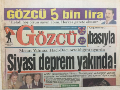 Gözcü Gazetesi 20 Kasım 1996 - Siyasi Deprem Yakında GZ27501 - 1