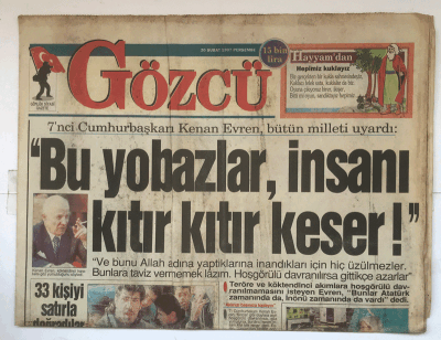 Gözcü Gazetesi 20 Şubat 1997 - 33 Kişiyi Satırla Doğradılar GZ5482 - 1