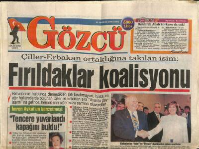 Gözcü Gazetesi 21 Haziran 1996 - Çillerin Kurtulması Refahı İkiye Böldü - Fırıldaklar Koalisyonu GZ123114 - 1