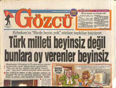 Gözcü Gazetesi 22 Ağustos 1996 - Erbakan , Atatürkten Kurtulamıyor GZ115726 - 1