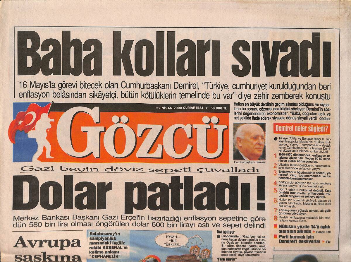 Gözcü Gazetesi 22 Nisan 2000 - Aslan, Türkiye'yi Yine Uykusuz Bıraktı - Fener'de Rüştü Sezonu Kapattı GZ3332 - 1