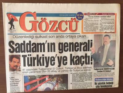 Gözcü Gazetesi 23 Eylül 1996 -Saddamın Generali Türkiyeye Kaçtı GZ6737 - 1