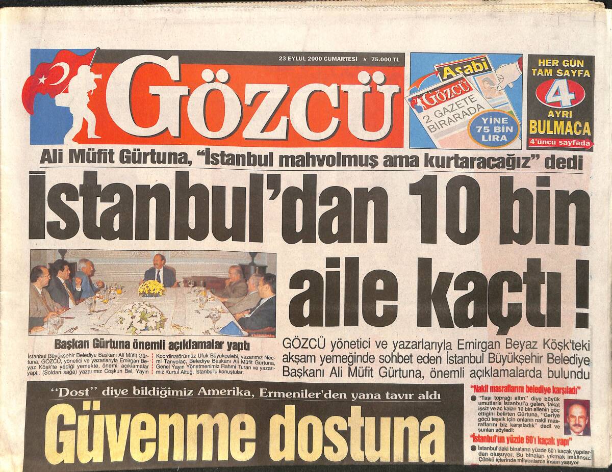 Gözcü Gazetesi 23 Eylül 2000 - Seren'den Gülben'e: Bildiklerimi Açıklarsam Ülkeyi Terk Edersin - Yıldız Tilbe'ye Hayat Veren Aşk GZ3817 - 1