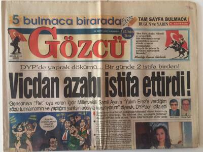 Gözcü Gazetesi 24 Mayıs 1997 - DYPde Yaprak Dökümü , Bir Günde 2 İstifa Birden ! GZ22520 - 1
