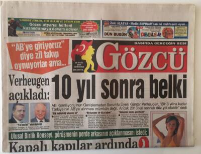 Gözcü Gazetesi 25 Eylül 2004 - AB Komisyonunun Genişlemeden Sorumlu Üyesi Türkiyenin 2013 Yılına Kadar ABye Alınması Mümkün Değil GZ13839 - 2