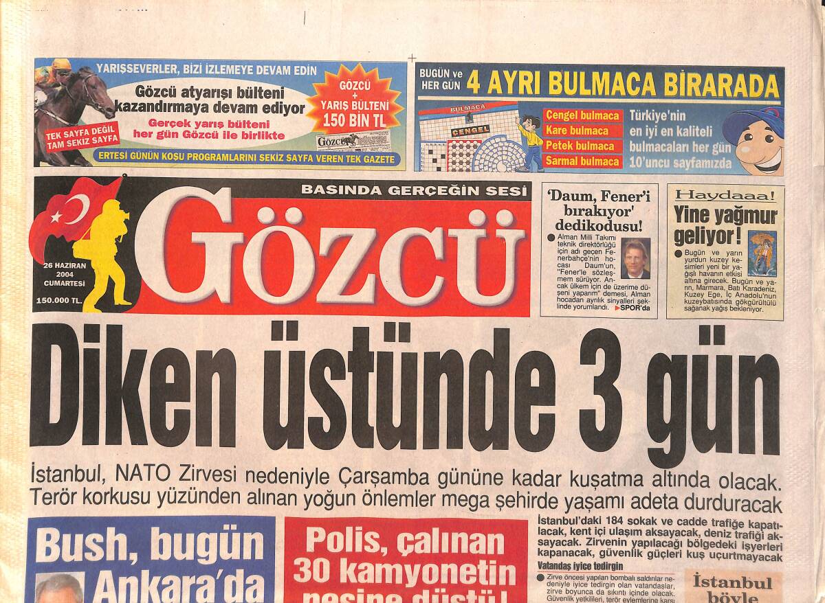 Gözcü Gazetesi 26 Haziran 2004 - Fener'de Daum Krizi - Sibel Kekilli Sevgilisine Filmde Aşık Olmuş GZ2953 - 1