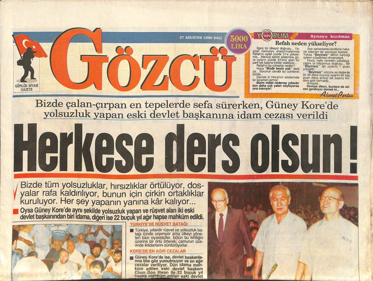 Gözcü Gazetesi 27 Ağustos 1996 - Serpil Çakmaklı'nın Gizli Dünyası - 52 Yaşındaki İsveçli Dul 25 Yaşındaki Türk Gencine Abayı Yaktı GZ2651 - 1