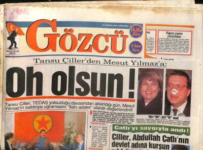 Gözcü Gazetesi 27 Kasım 1996 - APO Türk Bombasından Kıl Payı Kurtuldum dedi GZ96768 - 1