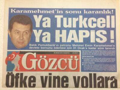 Gözcü Gazetesi 28 Aralık 2002 - Ya Turkcell Ya Hapis GZ52099 - 1