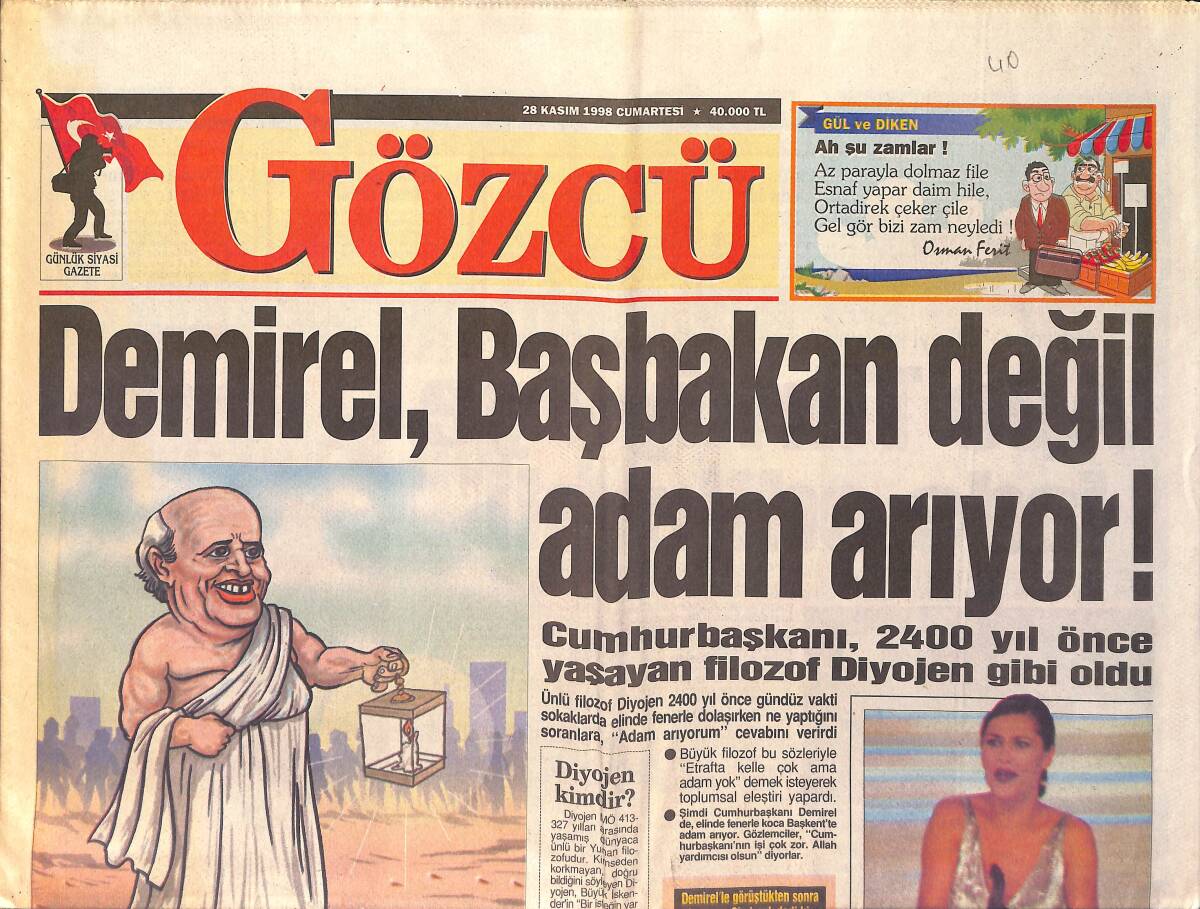 Gözcü Gazetesi 28 Kasım 1998 - Telefon Sapığı Pınar Altuğ'u Çıldırttı - Hülya Avşar Yılanı Eline Aldı GZ2021 - 1
