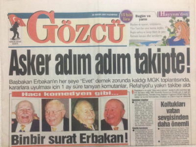 Gözcü Gazetesi 28 Nisan 1997 - Asker Adım ,Adım Takipte,Erbakanın Paşaları Tasfiye Planı GZ24291 - 1