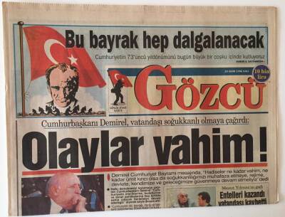 Gözcü Gazetesi 29 Ekim 1996 - Cumhuriyetin 73. Yıldönümünü Büyük Bir Coşku İle Kutluyoruz GZ10967 - 1