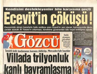 Gözcü Gazetesi 30 Aralık 2000 - Muazzez Ersoyun Gözü 50 Bin Doları Görmedi - Şebnem, Yedekli Aşk Yaşıyor GZ95328 - 1
