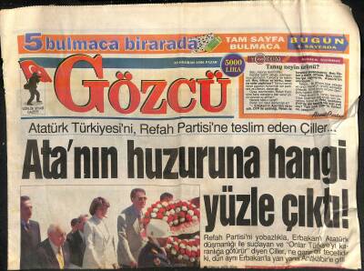 Gözcü Gazetesi 30 Haziran 1996 - Hülya Avşar da Üstsüz Yakalanmıştı - Erbakan , Bir Anda Atatürkçü Oldu GZ123112 - 1