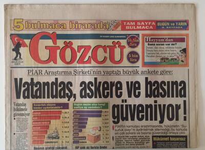 Gözcü Gazetesi 30 Kasım 1996 - Vatandaş Askere Ve Basına Güveniyor GZ22690 - 1
