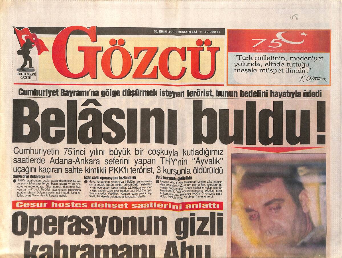 Gözcü Gazetesi 31 Ekim 1998 - Pınar Altuğ: Her Teklife Açığım - Gönül Yazar, Kalabalığı Yarıp Babayı Öptü GZ2080 - 1