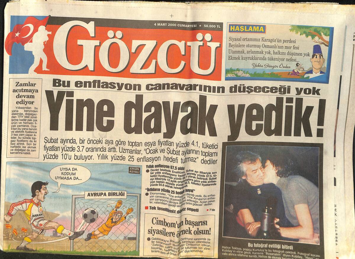 Gözcü Gazetesi 4 Mart 2000 - Ecevit'e, Fethullah'ı Oku Öğren Kitapları - Dünya'nın En İyi 13. Takımı Cimbom GZ157279 - 1